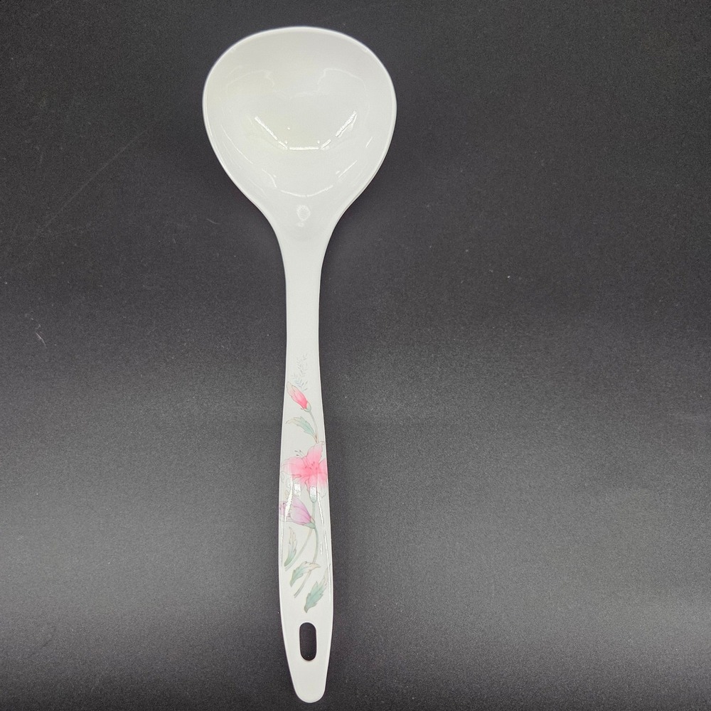 Superware Melamine Soup Ladle White Pink Floral Pattern SP 285 Made in Thailand